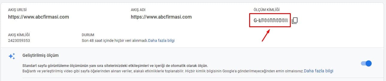 GA4 Veri Akışları Web Ölçüm Kimliği