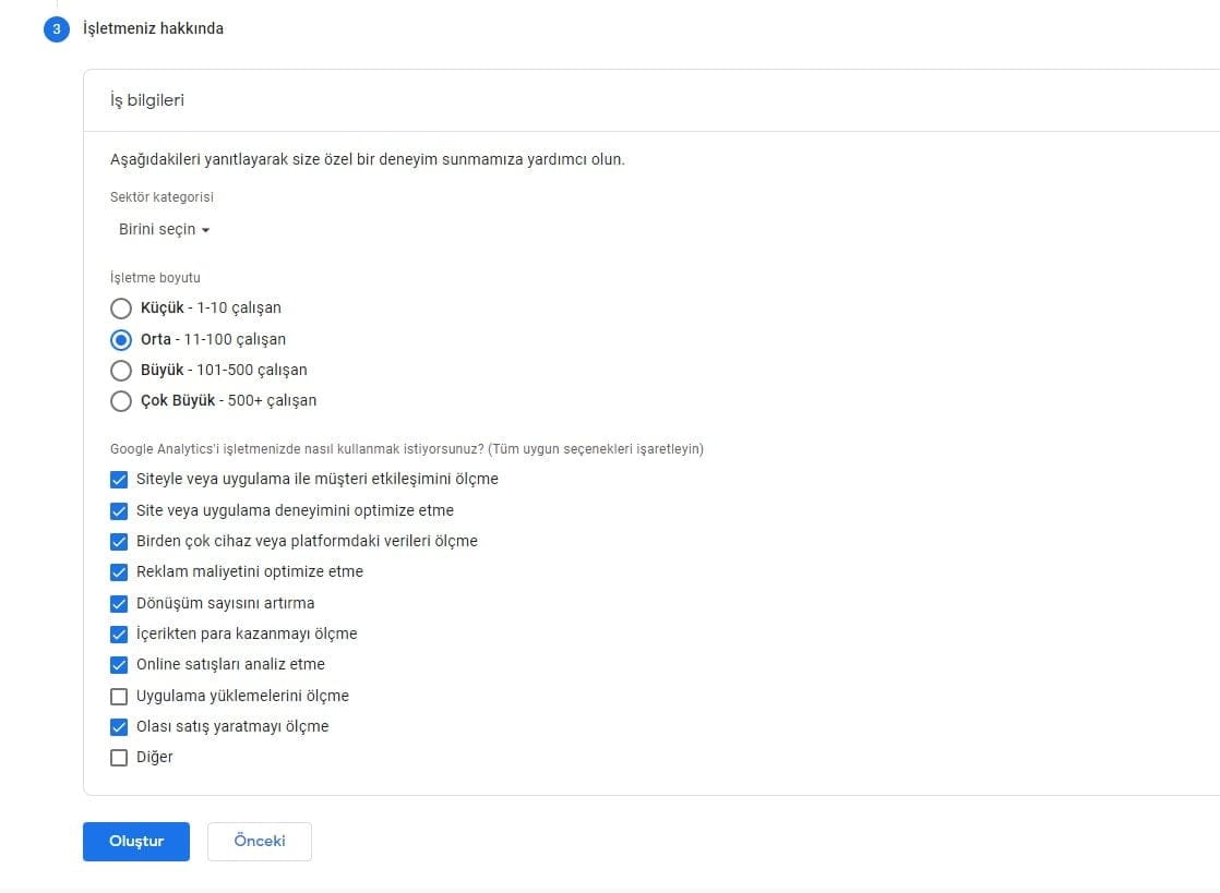 Google Analytics İşletme Ayrıntı Bilgileri
