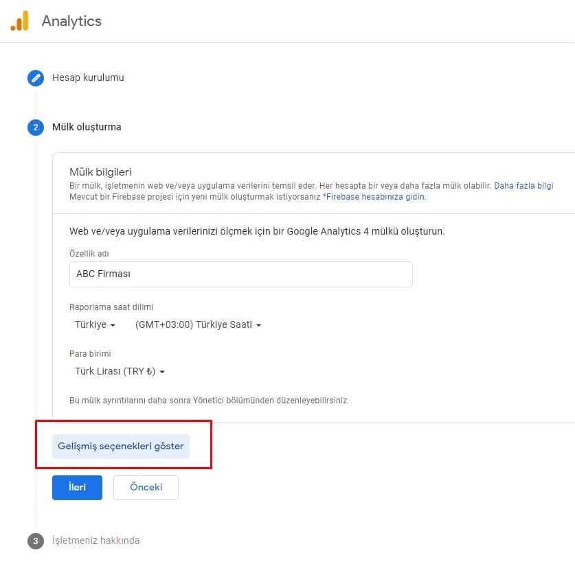 Google Analytics 4 Gelişmiş Seçenekler
