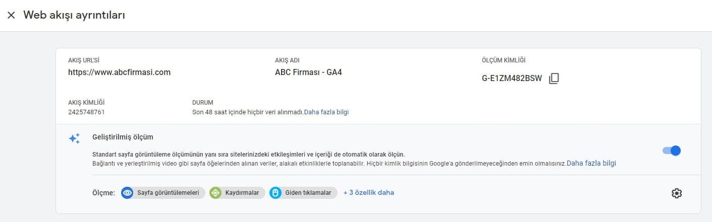 GA4 Web Akışı Ayrıntıları