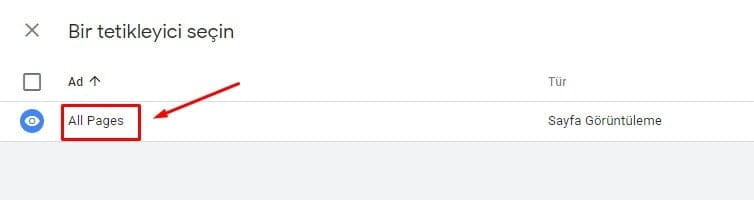 Tetikleyici: All Pages Sayfa Görüntüleme
