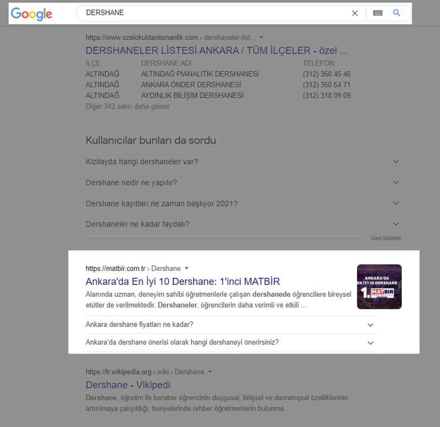 Google'de Rekabetçi Arama Kelime Öbeği Sıralaması