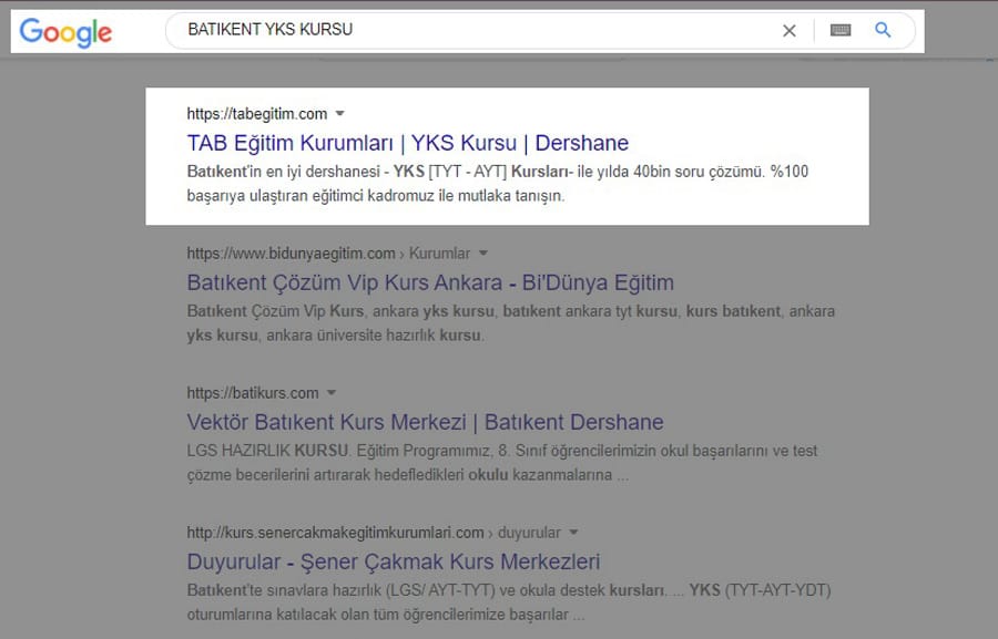 Google'de Rekabetçi Arama Kelime Öbeği Sıralaması