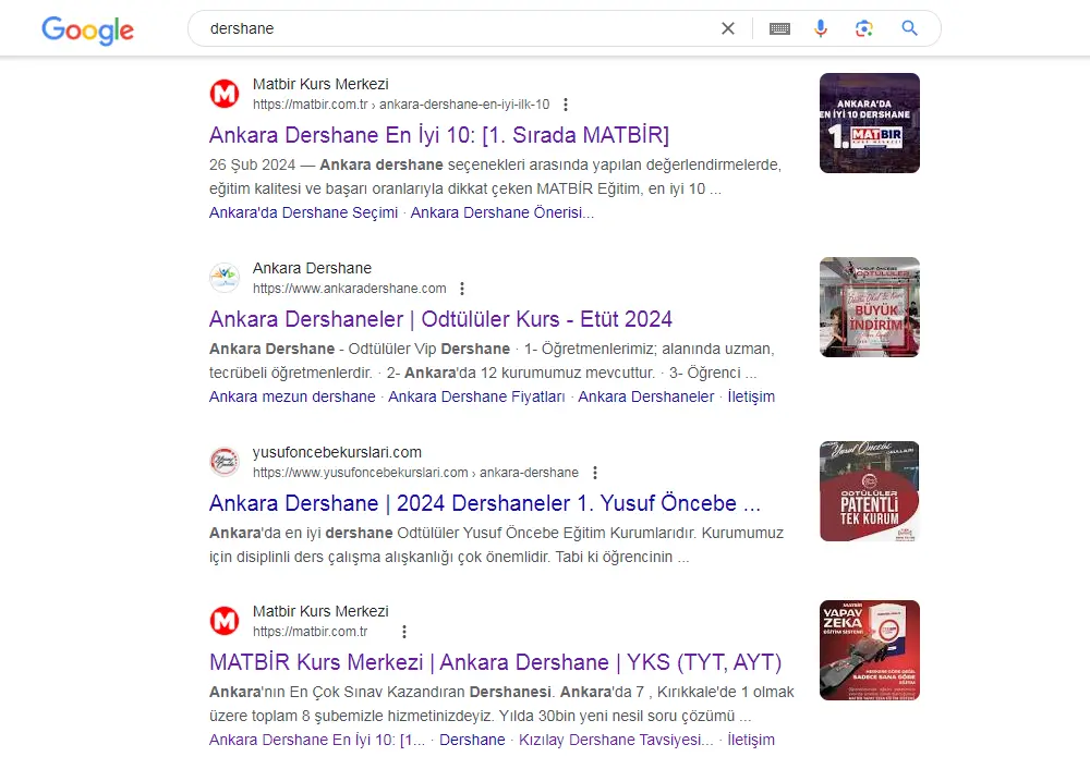 Google Anahtar Kelime Arama Sonuç Ekranı