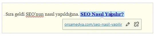 Sayfa İçi Dahili Bağlantı Örnek Görünümü