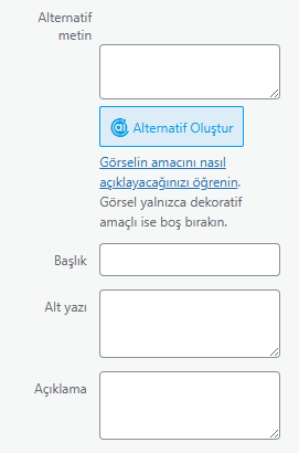 Wordpress'te Görsel İçin Açıklama Alanları