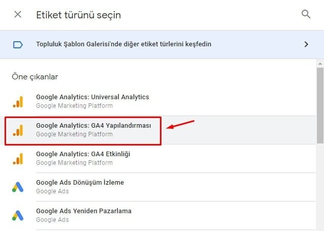 Etiket Türü / Google Analytics: GA4 Yapılandırması