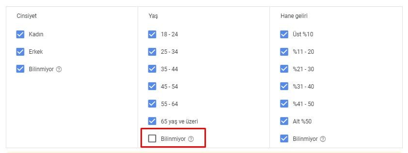 Demografi Hedefi Hariç Tutma